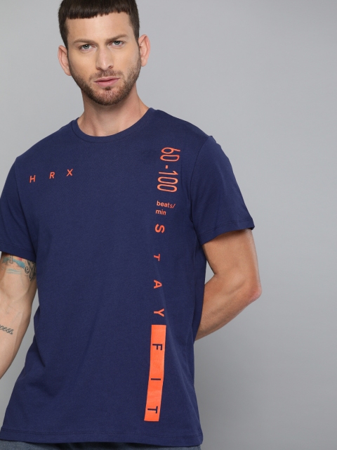 

HRX by Hrithik Roshan Men Blue Solid Bio-Wash Antimicrobial Lifestyle Pure Cotton T-shirt