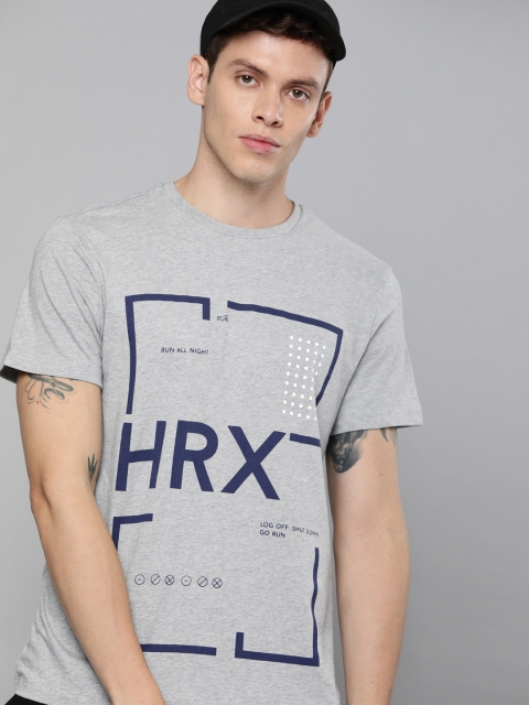 

HRX by Hrithik Roshan Men Grey Melange Printed Melange Antimicrobial Lifestyle T-shirt