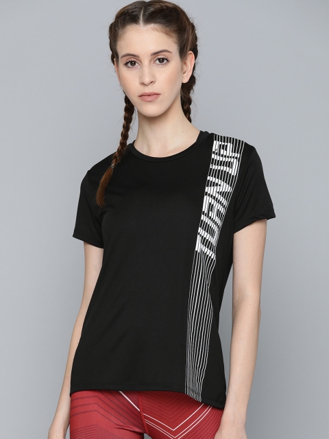 

HRX by Hrithik Roshan Women Jet Black Striped Rapid-Dry Training T-shirt
