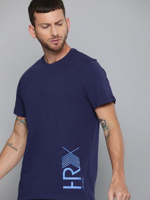 

HRX by Hrithik Roshan Men Navy Blue Solid Bio-Wash Antimicrobial Lifestyle T-shirt