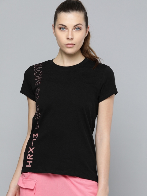 

HRX by Hrithik Roshan Women Black Printed Round Neck T-shirt