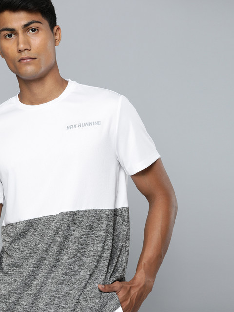 

HRX by Hrithik Roshan Men White & Grey Melange Colourblocked Running T-shirt