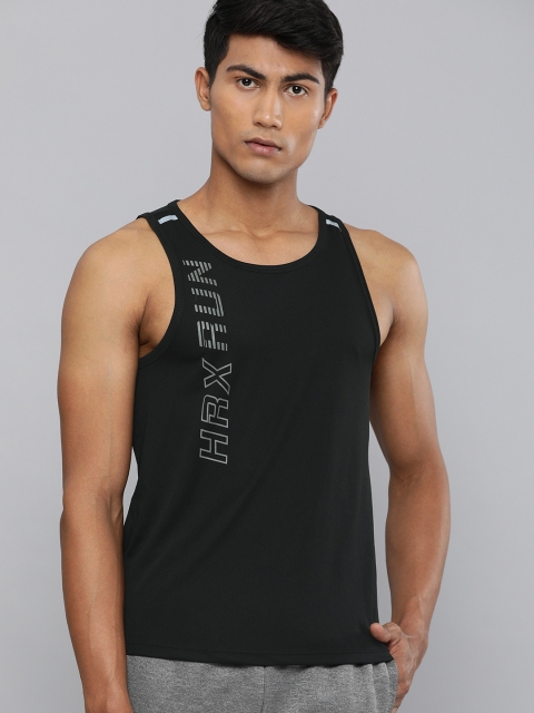 

HRX by Hrithik Roshan Men Jet Black Printed Rapid-Dry Running T-shirt