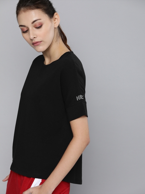 

HRX by Hrithik Roshan Women Black Solid Round Neck Lifestyle T-shirt