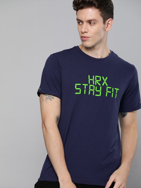 

HRX by Hrithik Roshan Men Medieval Blue Printed Bio-Wash Antimicrobial Lifestyle Pure Cotton T-shirt, Navy blue