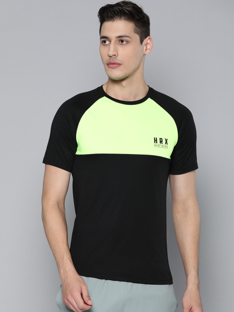 

HRX by Hrithik Roshan Men Black & Fluorescent Green Colourblocked Training T-shirt