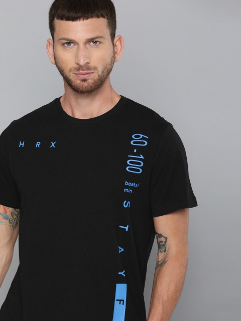 

HRX by Hrithik Roshan Men Black Solid Bio-Wash Antimicrobial Lifestyle Pure Cotton T-shirt