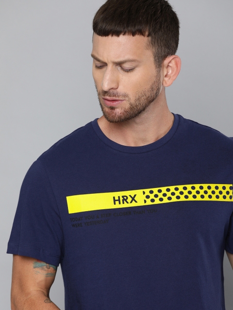 

HRX by Hrithik Roshan Men Medieval Blue Solid Bio-Wash Antimicrobial Lifestyle Pure Cotton T-shirt, Navy blue