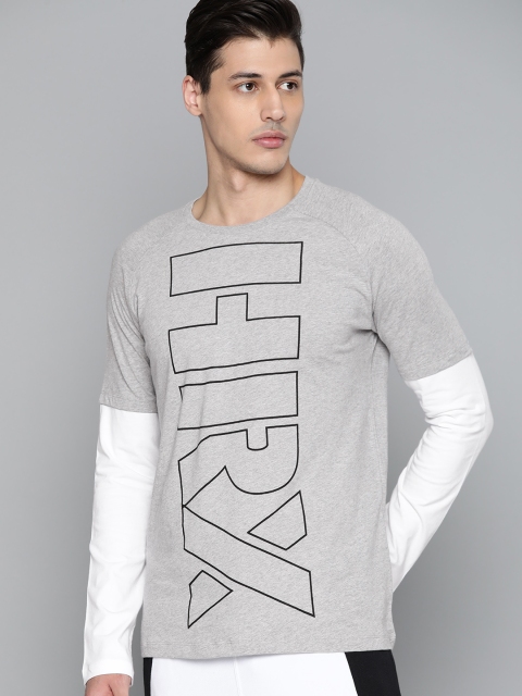 

HRX by Hrithik Roshan Men Light Grey Melange Solid Melange Antimicrobial Lifestyle T-shirt