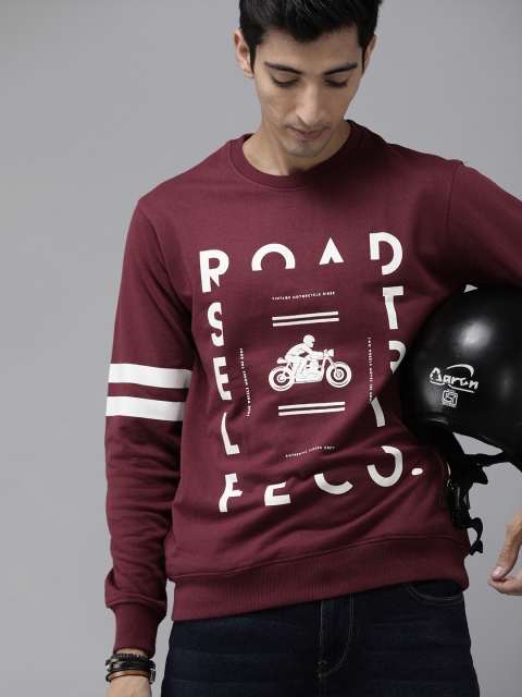 

Roadster Men Maroon Printed Sweatshirt