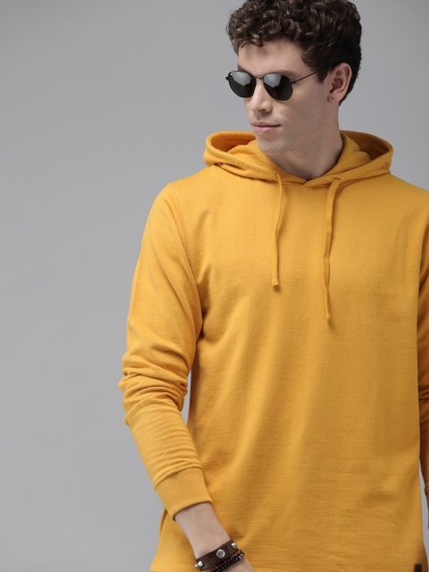 

Roadster Men Mustard Yellow Solid Hooded Sweatshirt