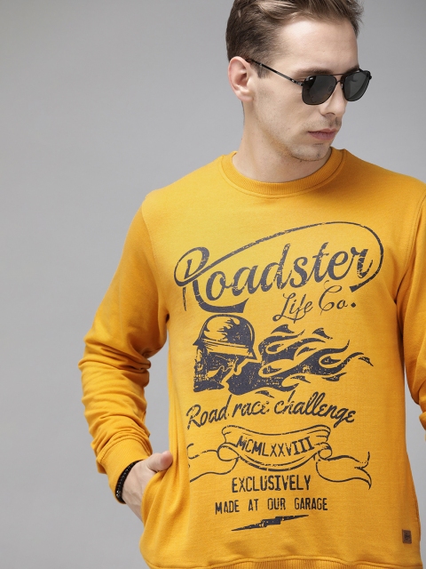 

Roadster Men Yellow & Black Printed Sweatshirt