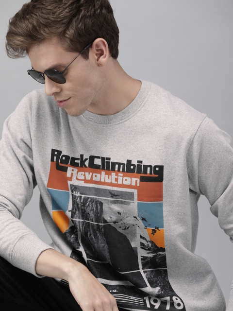 

Roadster Men Grey & Black Printed Sweatshirt