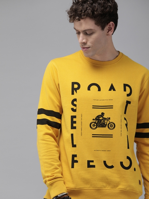 

Roadster Men Mustard Yellow Printed Pullover Sweatshirt