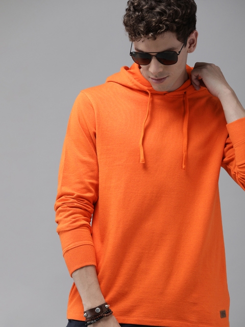 

Roadster Men Orange Solid Hooded Sweatshirt