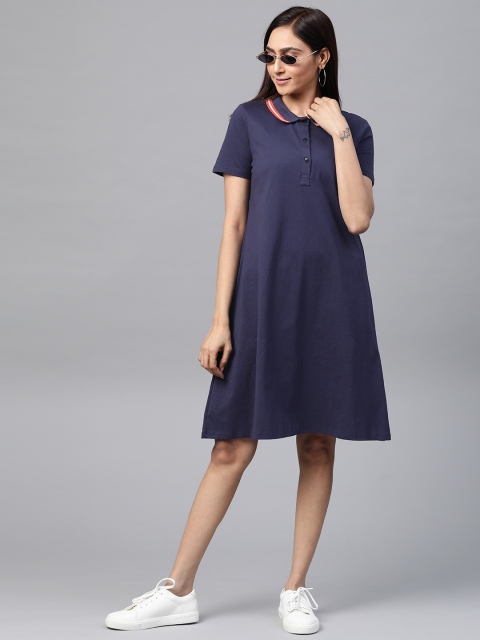

Chemistry Women Navy Blue Solid T-shirt Dress