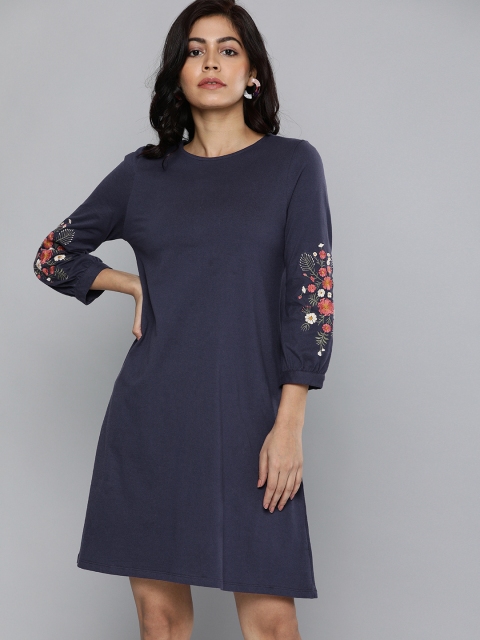 

Chemistry Women Navy Blue Solid A-Line Dress