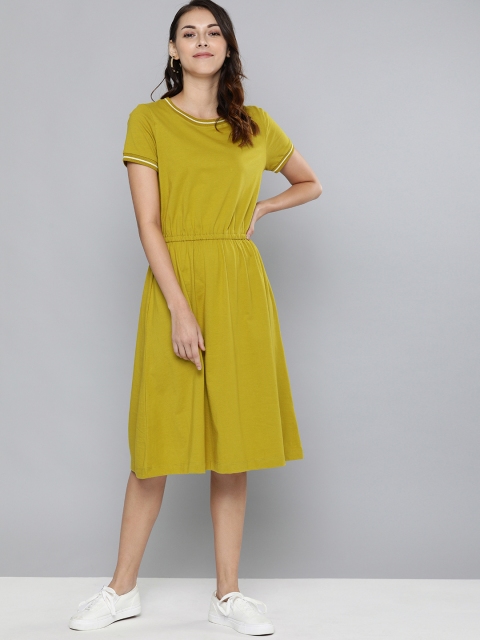 

Chemistry Women Mustard Yellow Solid Fit and Flare Dress
