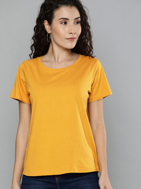 

Chemistry Women Yellow Solid Round Neck Pure Cotton T-shirt