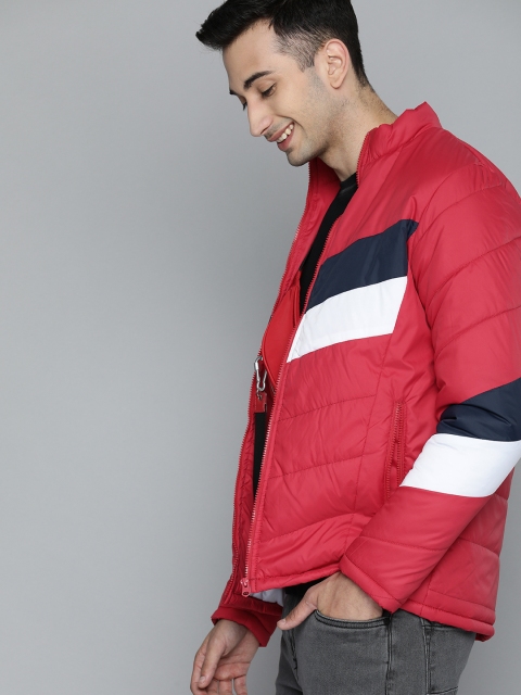 

HERE&NOW Men Red & White Colourblocked Padded Jacket