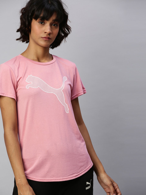 

Puma Women Pink Printed Relaxed Fit Evostripe DryCell Round Neck T-shirt