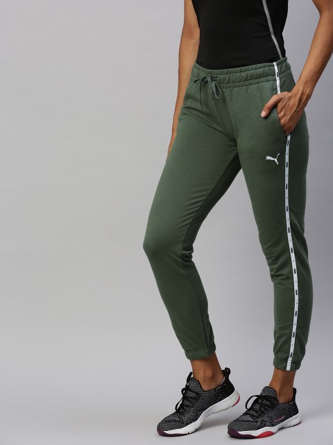 

Puma Women Olive Green Solid Slim Fit 7/8 Sweat Joggers with Taping Detail