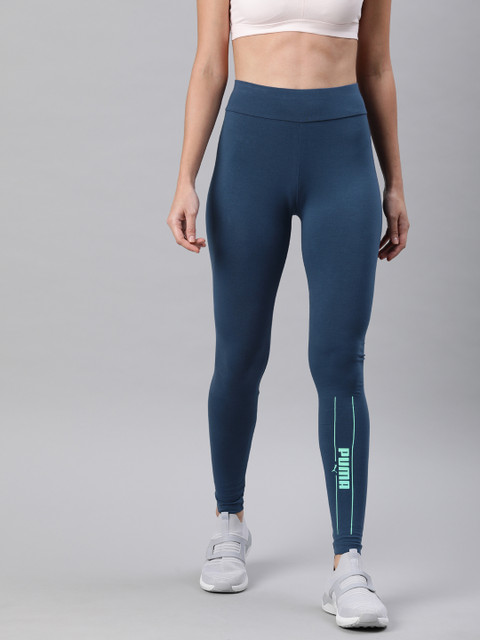 

Puma Women Blue Small Graphic Solid Tights