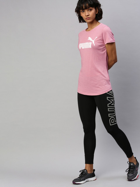 

Puma Women Pink Printed Logo Heather Round Neck T-shirt