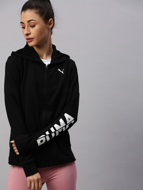 

Puma Women Black & White Brand Logo Print Hooded Sweatshirt