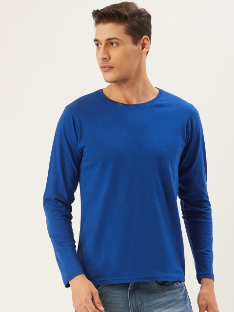 

PRINTOCTOPUS Men Blue Solid Round Neck T-shirt