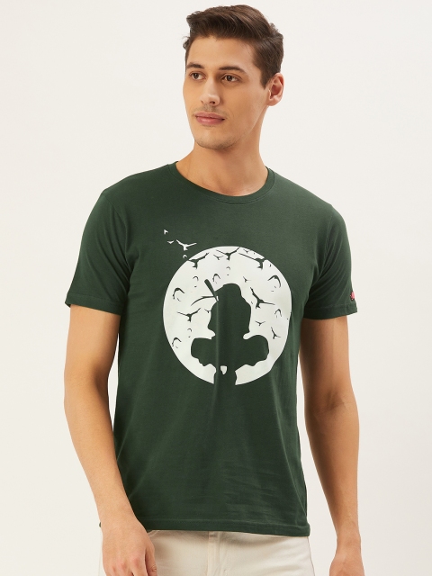 

PRINTOCTOPUS Men Green & White Printed Round Neck T-shirt