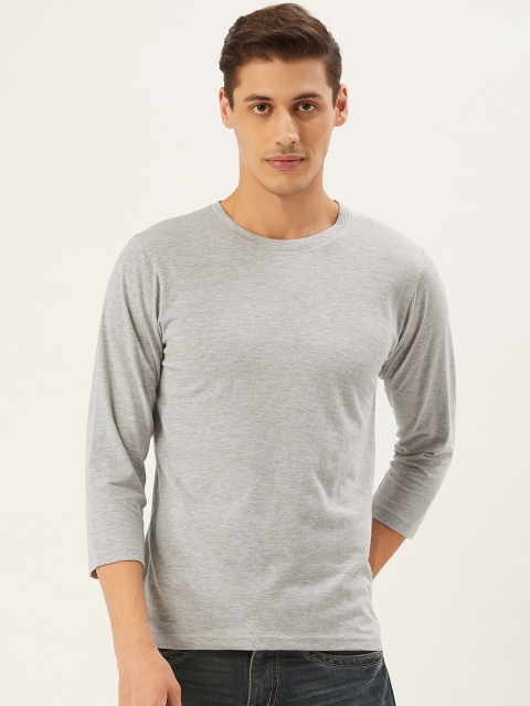 

PRINTOCTOPUS Men Grey Melange Solid Round Neck T-shirt