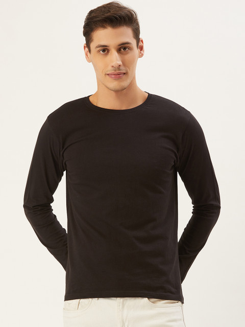

PRINTOCTOPUS Men Black Solid Round Neck T-shirt