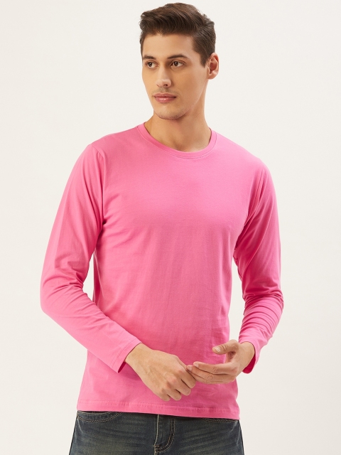

PRINTOCTOPUS Men Pink Solid Round Neck T-shirt