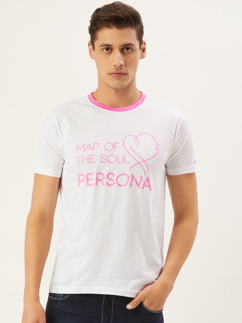 

PRINTOCTOPUS Men White & Pink Printed Round Neck T-shirt