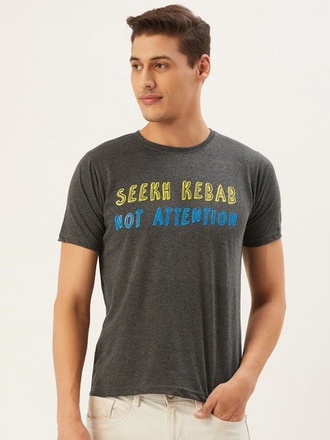 

PRINTOCTOPUS Men Charcoal Grey Printed Round Neck T-shirt