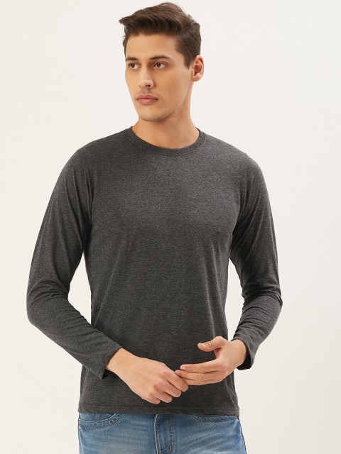 

PRINTOCTOPUS Men Charcoal Grey Solid Round Neck T-shirt