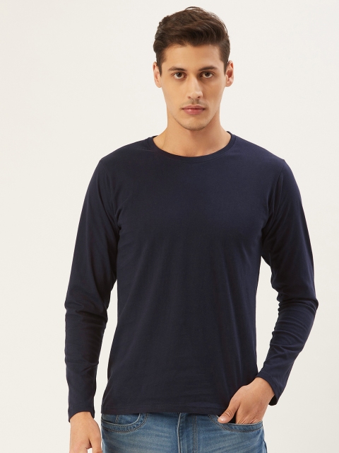

PRINTOCTOPUS Men Navy Blue Solid Round Neck T-shirt