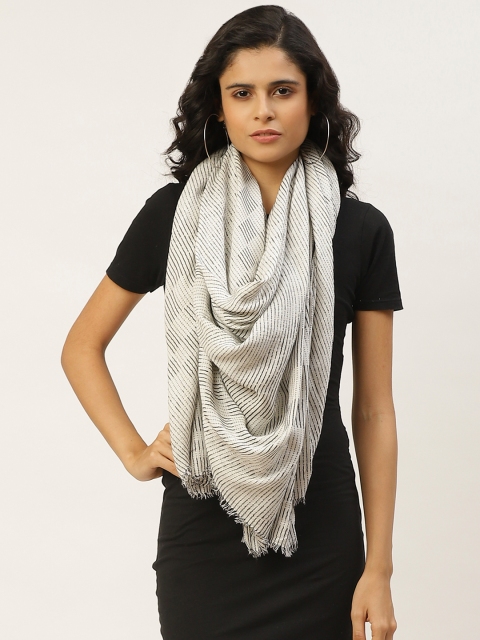 

WISSTLER Women White & Black Self-Striped Stole