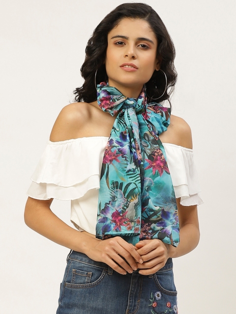 

WISSTLER Women Blue & Pink Floral Printed Stole