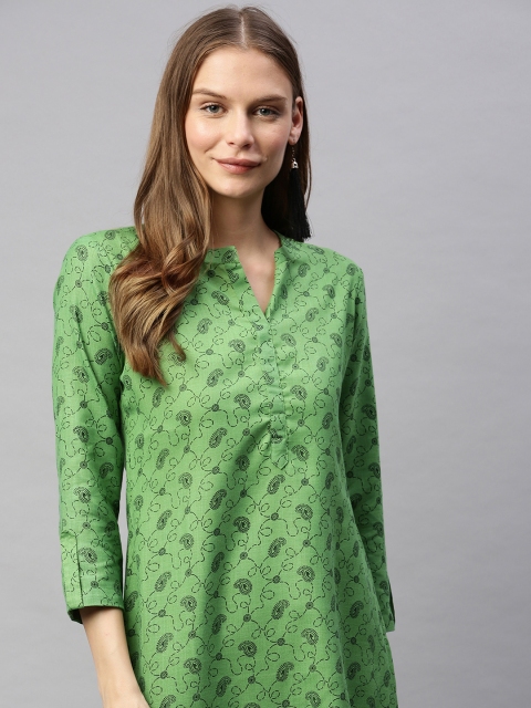 

HERE&NOW Women Lime Green & Black Printed Straight Kurta