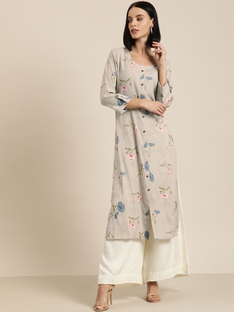 

Moda Rapido Women Grey & Blue Floral Printed Straight Kurta