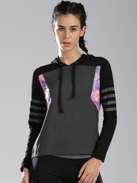 

HRX by Hrithik Roshan Black Printed Hooded Sweatshirt, Grey