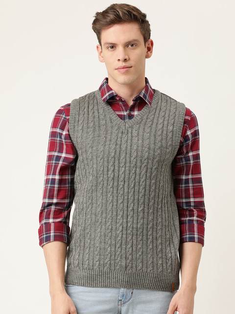 

Peter England Casuals Men Grey Self Design Pullover Sweater