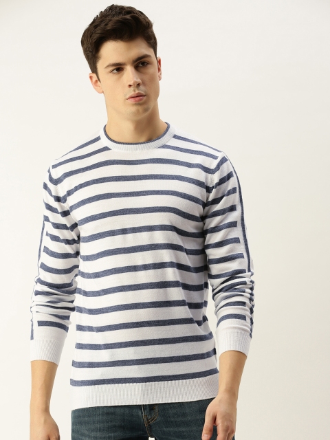 

Peter England Men White & Blue Striped Pullover Sweater