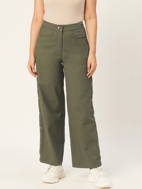 

Alsace Lorraine Paris Women Olive Green High-Rise Flared Solid Parallel Trousers