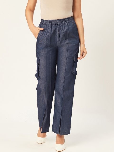 

Alsace Lorraine Paris Women Navy Blue Chambray Regular Fit Solid Cargos