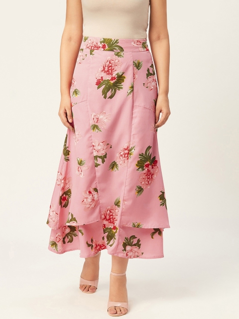

Alsace Lorraine Paris Women Pink and Green Floral Printed A-line Maxi Skirt