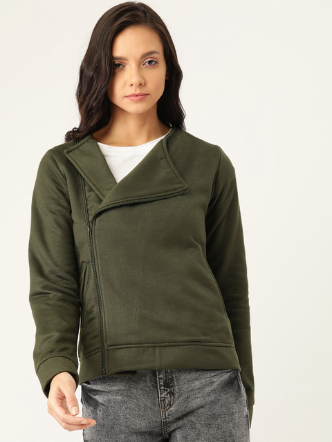 

Alsace Lorraine Paris Women Olive Green Solid Sweatshirt