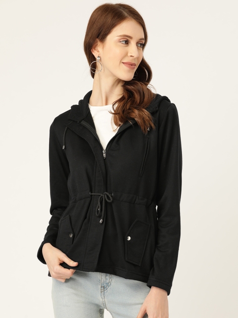 

Alsace Lorraine Paris Women Black Solid Hooded Sweatshirt with Tie-Up